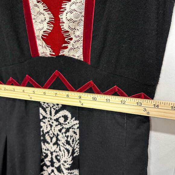 Vintage Lulu H Paris Fit & Flare Dress L Black Red Lace Detail Minor Flaw - Picture 13 of 13